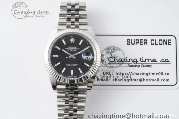 0412 DateJust 41 SS Fluted Bezel KING 1:1 Best Edition 904L Steel Black Stick Dial on Jubilee Bracelet VR EasyCare 2208